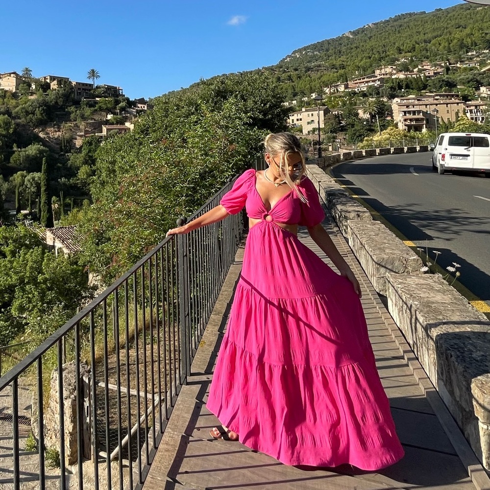 Worn once, hot pink beautiful summer dress with cutouts